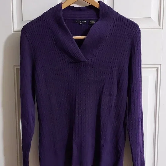 Deep purple sweater, shawl collar. women's - Picture 2 of 5